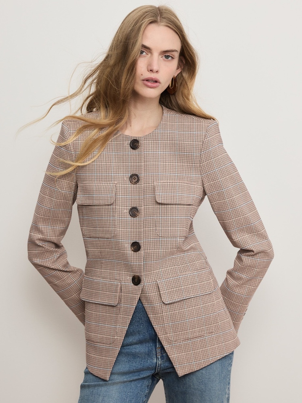 Veronica Beard Orrin Plaid Collarless Blazer Jacket Size 10 NWOT